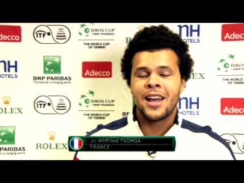 Davis Cup - France v Australia Jo-Wilfried Tsonga (FRA) sings!