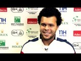 Jo-Wilfred Tsonga (FRA) sings the French national anthem