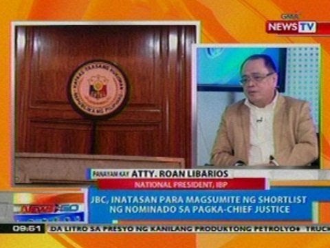 NTG: JBC, inatasan para magsumite ng shortlist ng nominado sa pagka-Chief Justice