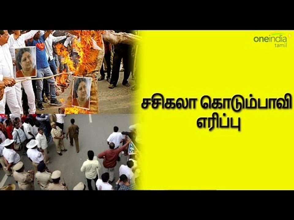 சசிகலா கொடும்பாவி எரிப்பு - Protest against Sasikala - Oneindia Tamil