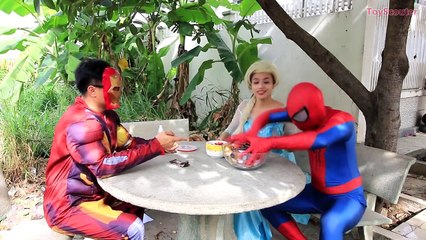 Frozen Elsa GIANT MOUTH Eats Chip Spiderman, Joker, Venom Iron Man in Real Life