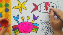 How to Draw Fish, Crab, Octopus and Coloring Sea Fishes for Kids