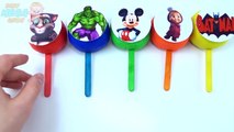 Lollipop Stacking Toys Play Doh Clay Talking Tom Mickey Mouse McQueen Batman Learn Colors