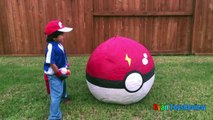 GIANT EGG POKEMON GO Surprise Toys Opening Huge PokeBall Egg Catch Pikachu In Real Life ToysReview-XrD