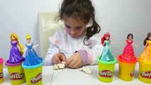 Play Doh Clay Disney Princess Dresses -  Kids Learn Colors with Toys-e