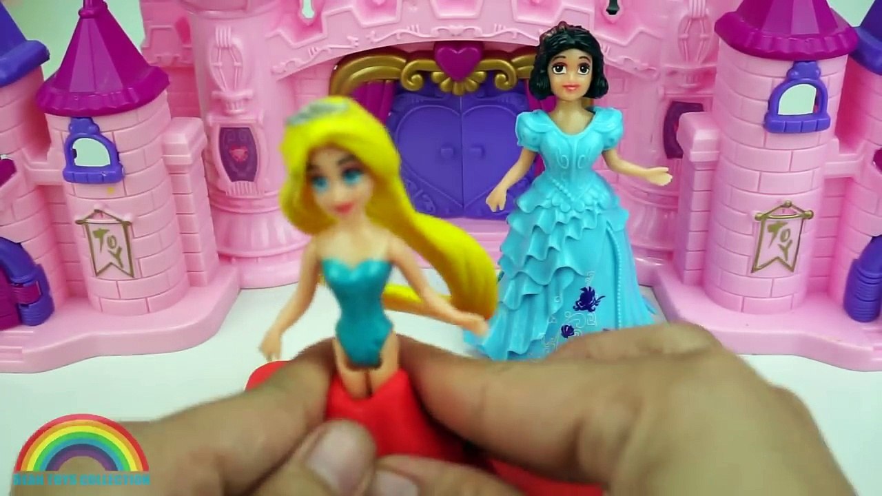 Play Doh Sparkle Disney Princess Dresses Ariel Elsa Belle Magiclip _ Blind Bags _ RainbowLearning