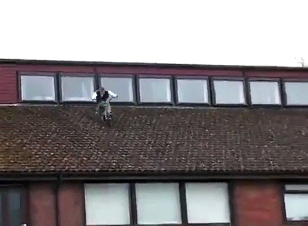BMX Jump Off School Roof Fail