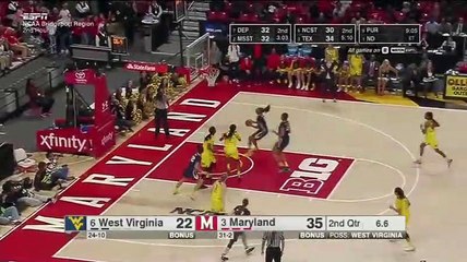 Elle rentre un panier à deux mains depuis les 3/4 du terrain