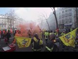 Flames of protest in 360: Firefighters take to Paris streets for anti-austerity rally