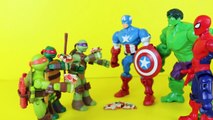 Superheroes Mashers Spiderman and Captain America with Wolverine Attack the Ninja Turtles