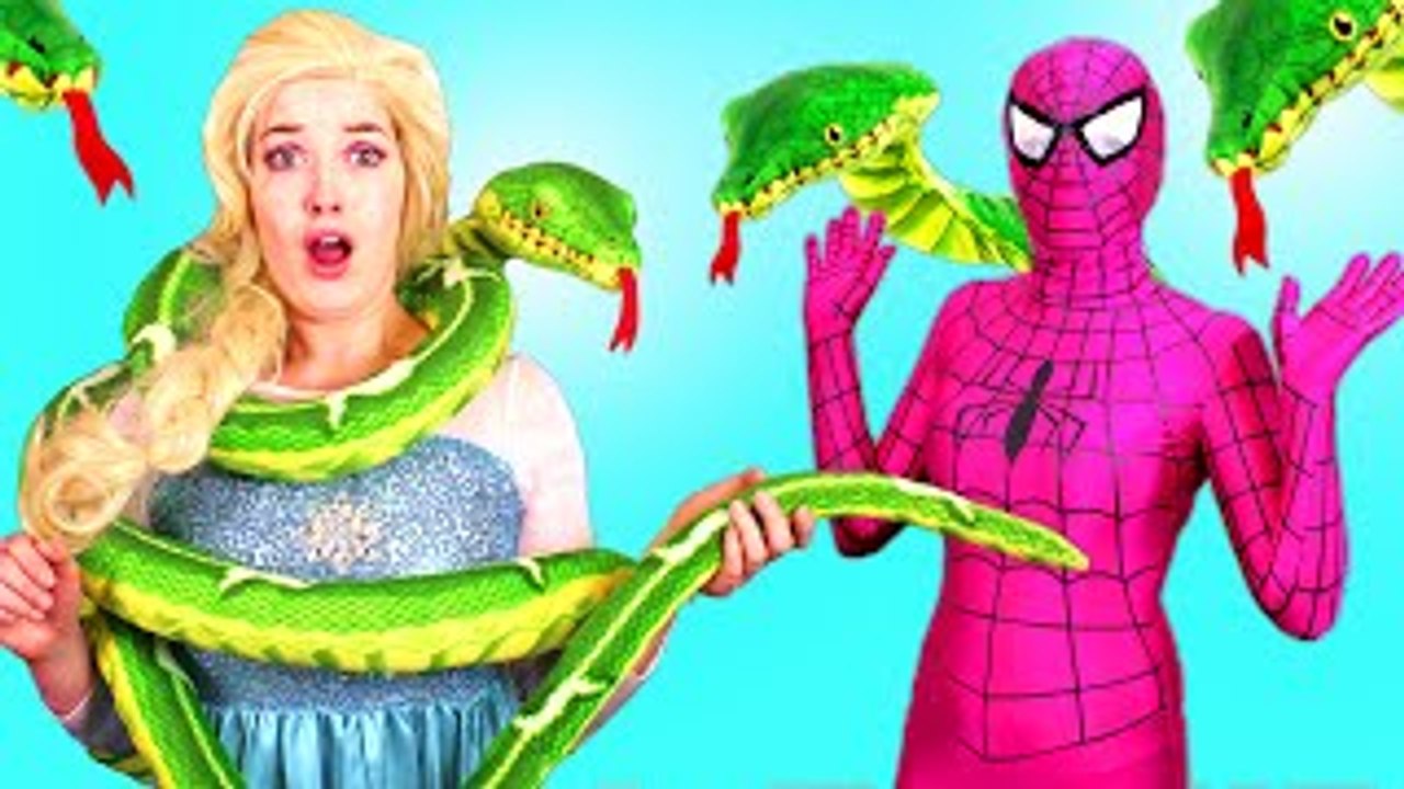 Spiderman vs Frozen Elsa & Pink Spidergirl Snake Prank! w/ Joker & Elsa Mermaid! Funny Superheroes