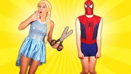 Spiderman & Frozen Elsa CUT CLOTHES! w/ Joker Princess Anna Hulk Police Superhero Fun in Real Life