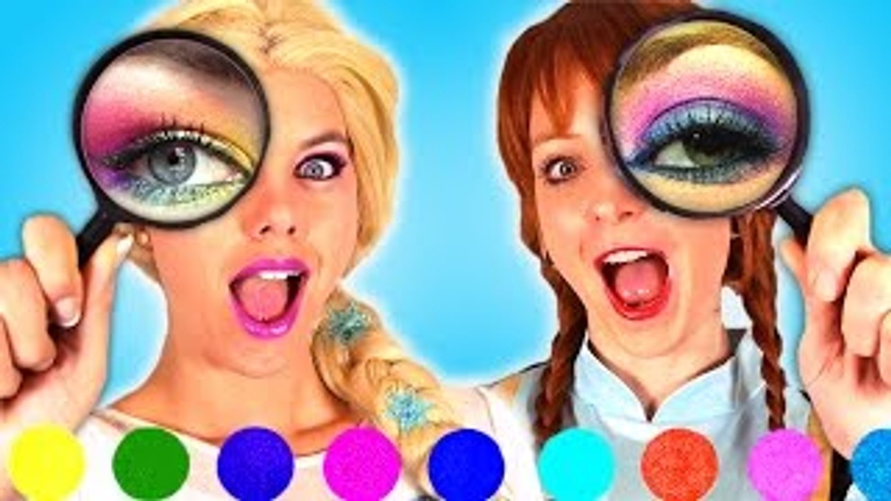 Frozen Elsa & Anna EYE MAKEUP CHALLENGE! w/ Spiderman Joker Pink Spidergirl Venom Fun in Real Life