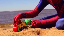 Spiderman In Real Life discovers an egg surprise playing with a truck Super Hero Fights Vs