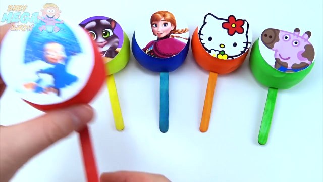 Lollipop Toys Play Doh Clay Frozen Peppa Pig McQueen Hello Kitty Masha Learn Colors for Ch