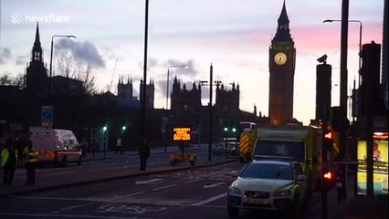 Forensics officers work on Westminster Bridge following terror incident