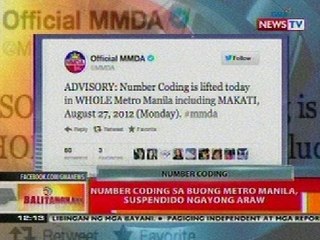 BT: Number coding sa buong Metro Manila, suspendido ngayong araw