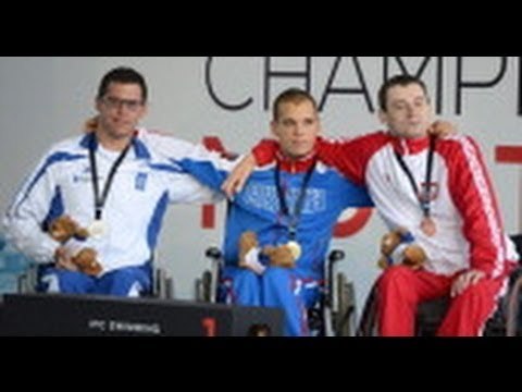 Swimming - men's 100m freestyle S2 medal ceremony - 2013 IPC Swimming World Championships Montreal