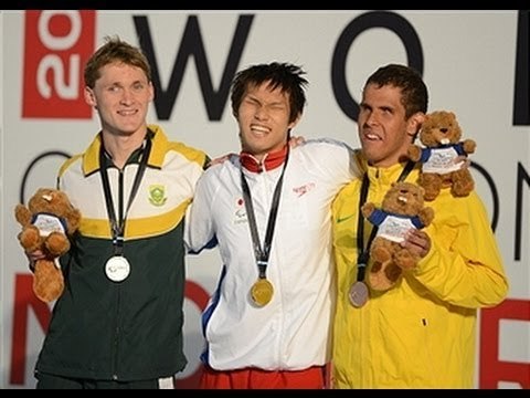Swimming - men's 100m freestyle S11 medal ceremony - 2013 IPC Swimming World Championships