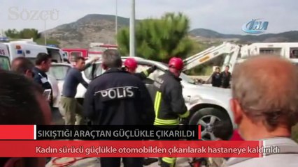 Sıkıştığı araçtan güçlükle çıkarıldı
