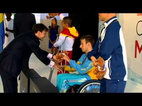 Swimming - men's 50m backstroke S3 medal ceremony - 2013 IPC Swimming World Championships Montreal