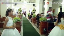 Atirador gravado em vídeo atirando em convidados de casamento no Brasil.