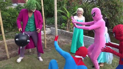 Spiderman vs Frozen Elsa Kidnap Joker Bind Column Police Fun Toys Superhero movie for kids