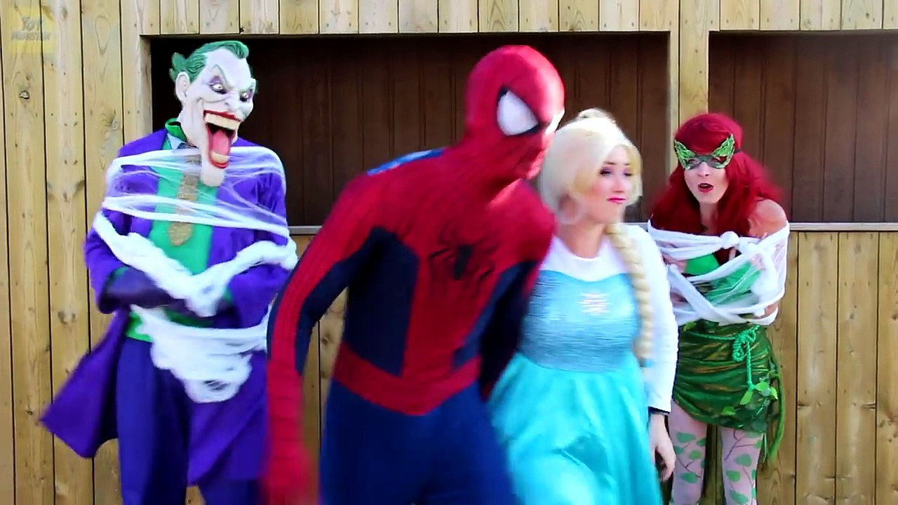 Spiderman CAR ACCIDENT! w/ Frozen Elsa,Bad Baby Joker Girl, Catwoman, Joker, Anna & Doctor