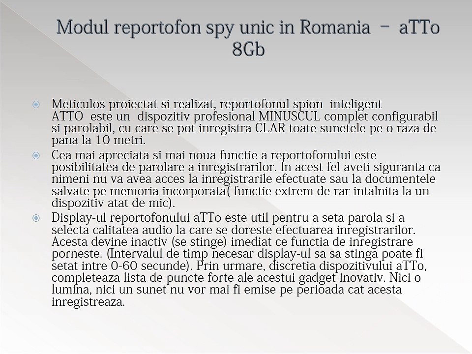 Reportofon Spion cu Dimensiuni Minime, Parola + Functie de Activare Vocala Setabila 8GB-572 de ore - 1536 kbps