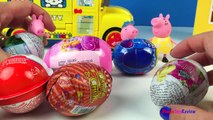 Peppa Pig schoolbus SURPRISE EGGS unboxing - Disney Shopkins Candy Crush Chupa Chups /