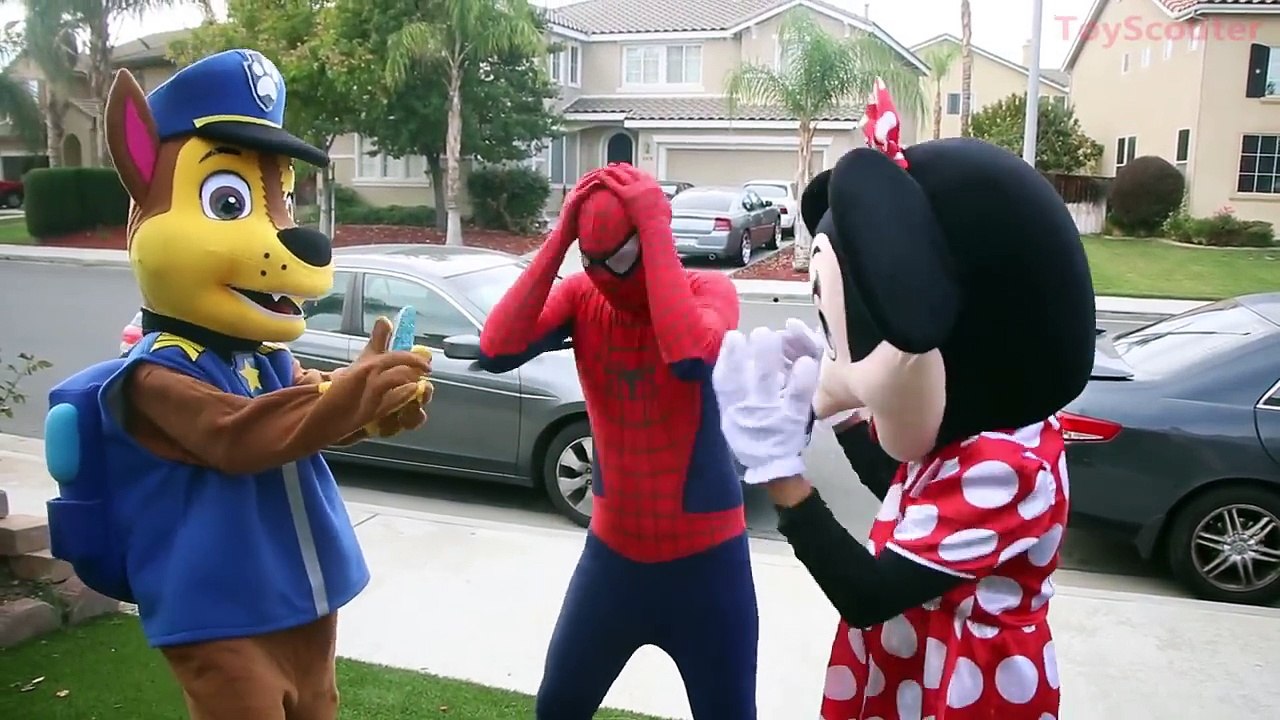 Why is Paw Patrol Chase Kissing Minnie? w/ Jealous Mickey Mouse, The Witch & Joker in Real