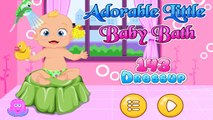 Cute little girl playing with Baby doll nursery station - baby bath time, diaper change, f
