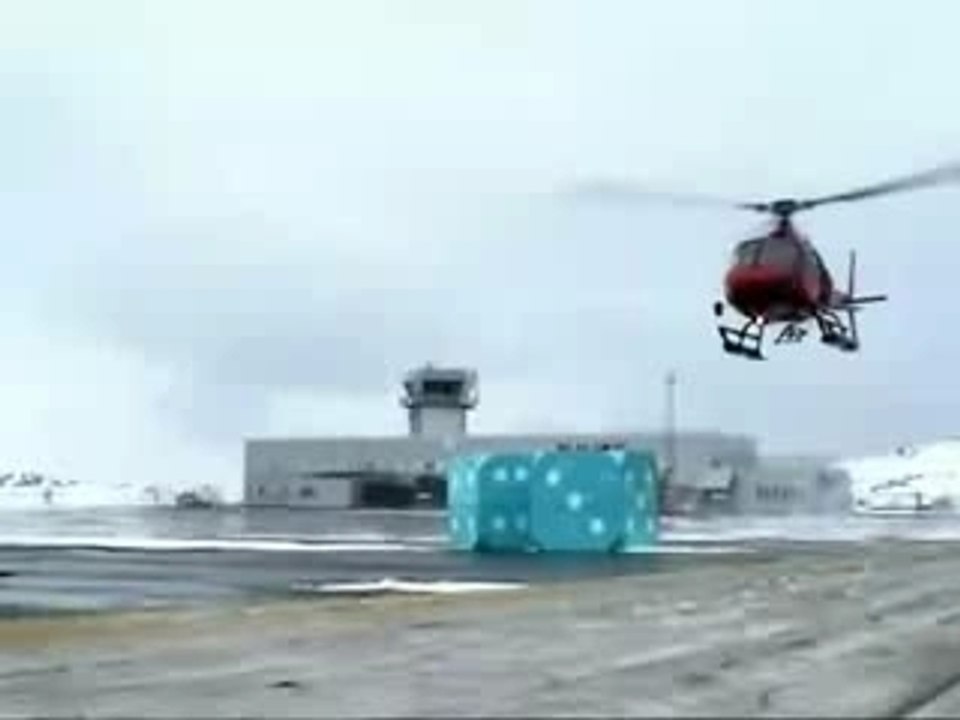 Giant dice rolling down mountain