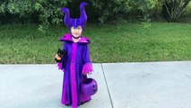 Evil Girl Maleficent, Paw Patrol Marshall & Captain America go Trick or Treating on Halloween-avC