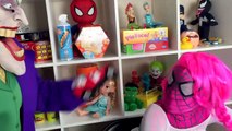Spiderman vs Joker vs Frozen Elsa - Frozen Elsa Pink Spidergirl Rainbow Hair! - Funny Superheroes  -)-lfDijoj