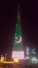 Burj Khalifa lights up with the Green  Pakistan National Flag