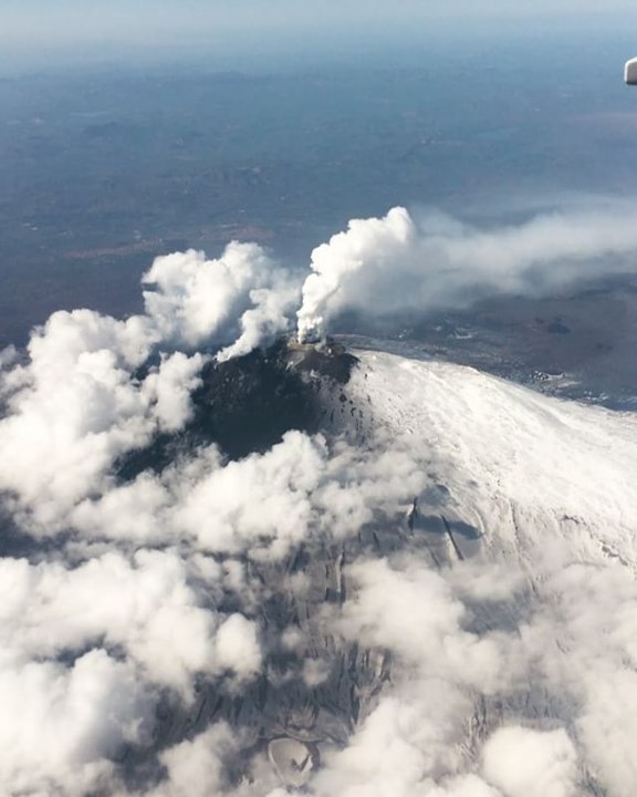 Aerial View of Smoke Columns Above Etna Craters