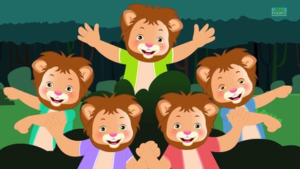 Five Big Lions Jumping on the bed | Nursery Rhyme