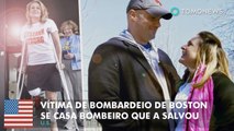 Vítima de bombardeio de boston se casa Bombeiro que a salvou.