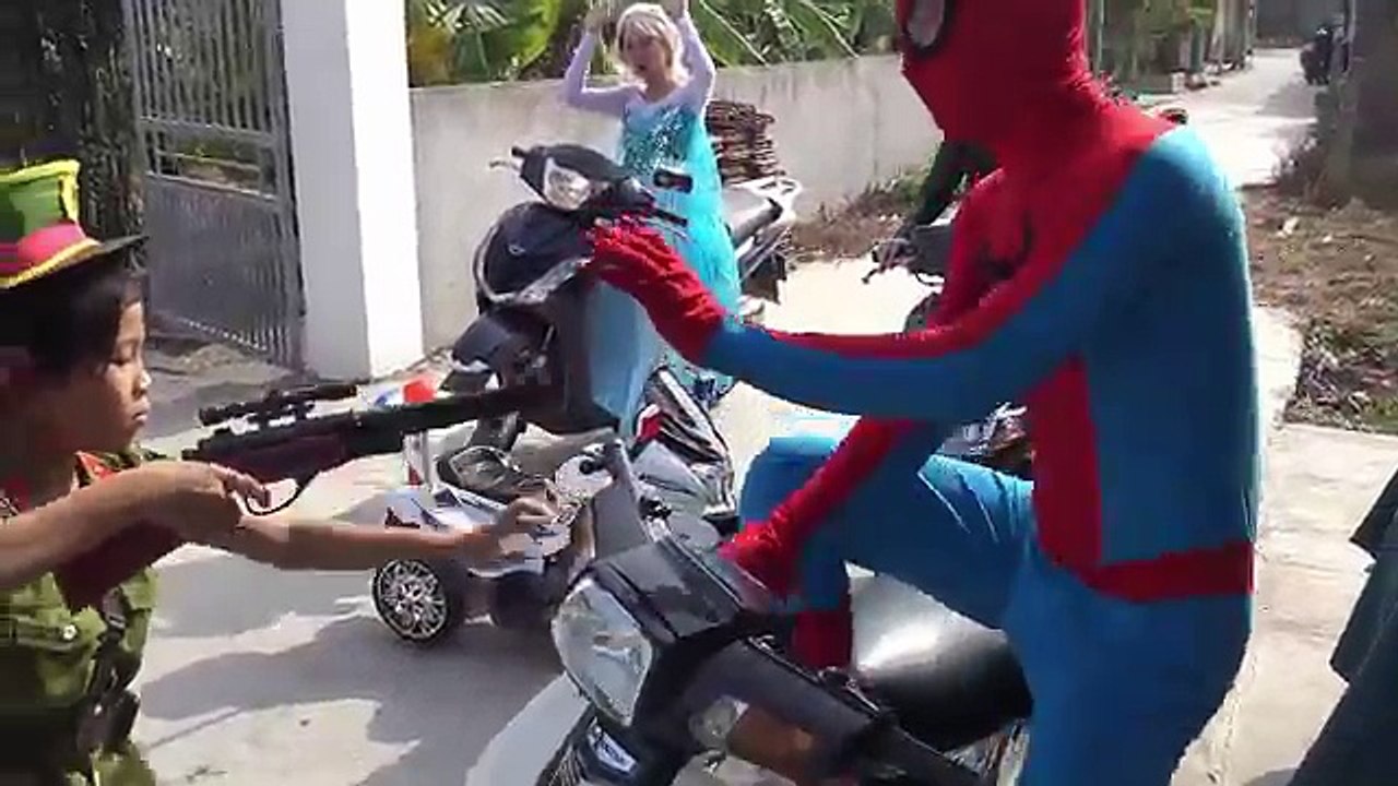 Joker Become Police attach Spiderman vs Frozen Elsa Funny videos Pranks For kids SuperHero