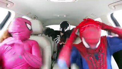 Pink Spidergirl & Spiderman & Venom Dancing in the Car! Superheroes Funny Movie in Real Life!