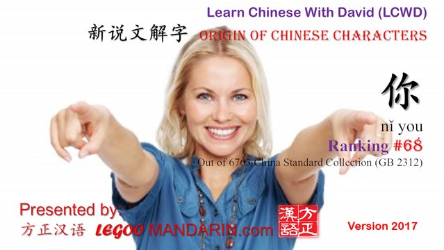 Origin of Chinese Characters - 0068 你 nǐ you - Learn Chinese with Flash Cards