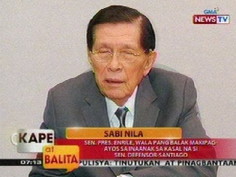 KB: Sen. Pres. Enrile, wala pang balak makipag-ayos sa inaanak sa kasal na si Sen. Santiago