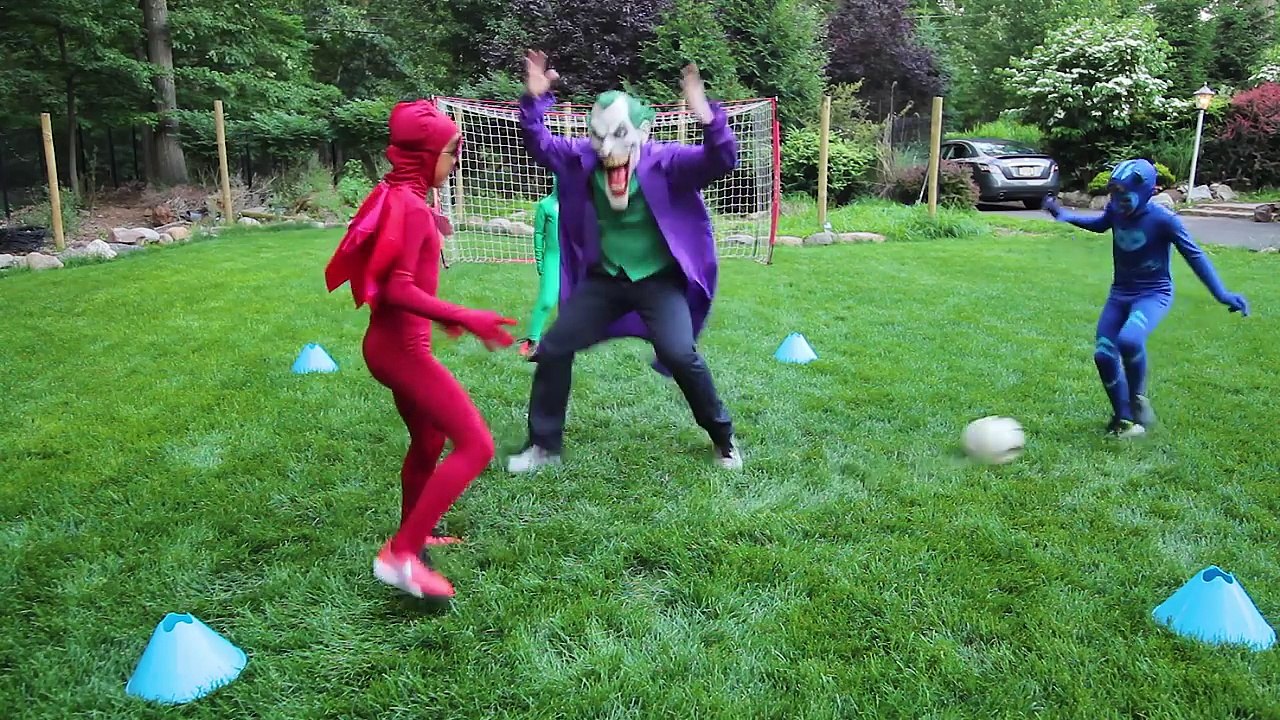 The PJ Masks IRL Stolen Soccer Ball against Luna Girl and Joker Batman - Halloween Costume