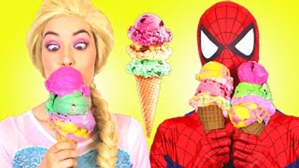 Spiderman & Frozen Elsa vs Ice Cream Spell! w/ Pink Spidergirl, Joker & Doctor! Superhero Fun :)