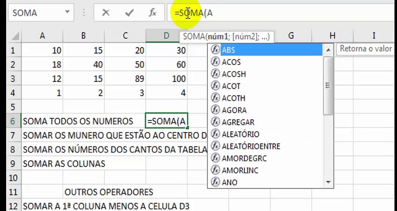 EXCEL - COMO SOMAR