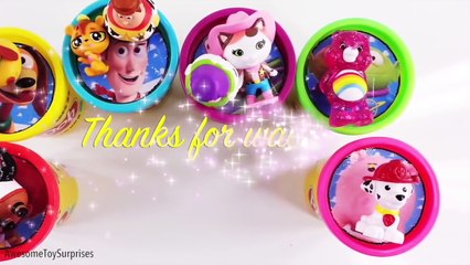 Descargar video: Disney Frozen Toy Story Sheriff Callie Play-Doh Surprise Eggs Tubs Dippin Dots Learn Color