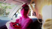 Frozen Elsa Gets PIERCINGS! w/ Spiderman Anna Joker Pink Spidergirl Crying Baby Car! Superhero Fun