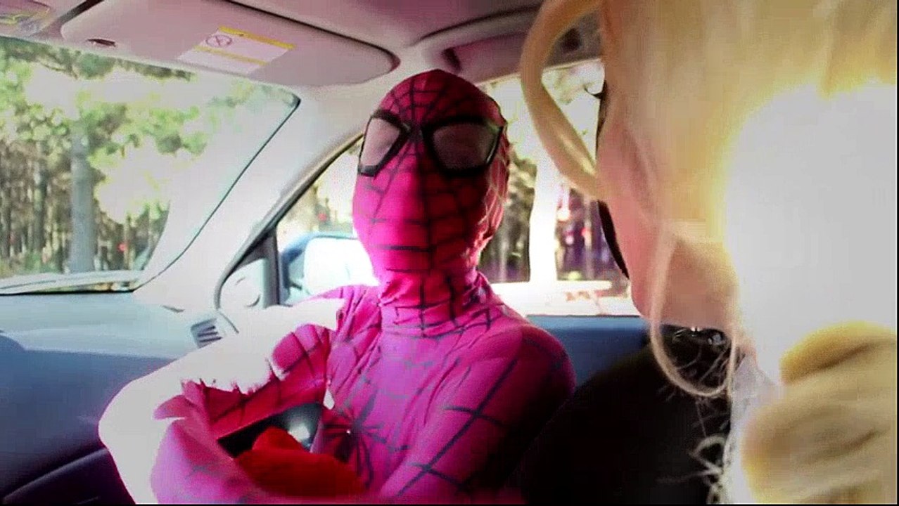 Frozen Elsa Gets PIERCINGS! w/ Spiderman Anna Joker Pink Spidergirl Crying Baby Car! Superhero Fun