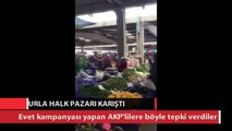 Urla pazarına 'Evet' için giden AKP'lilere 'Hayır' tepkisi